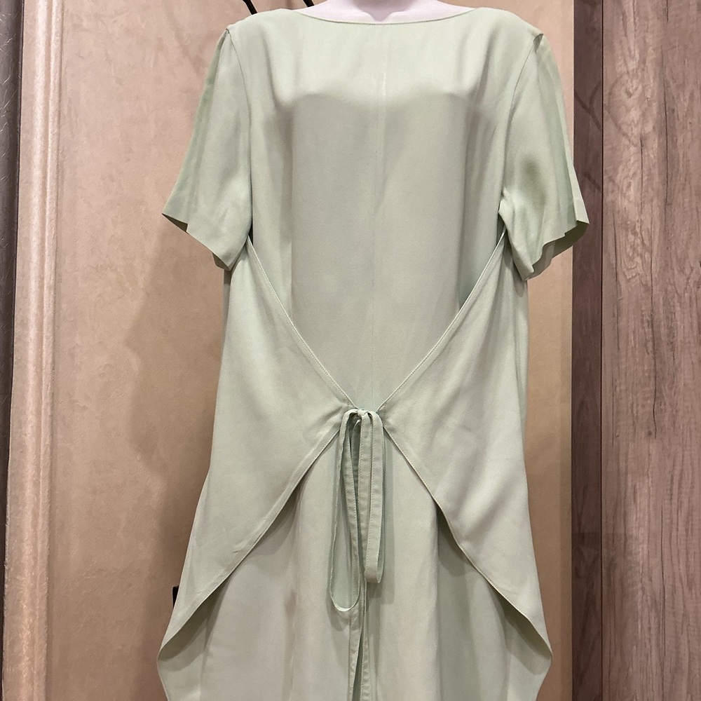 Nina Ricci Green Summer Tie Front Apron Dress, short sleeves, pockets L, LARGE
